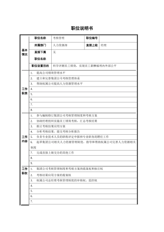 考核管理职位说明书