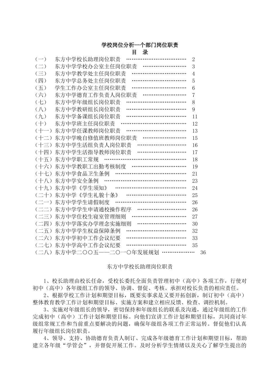 东方中学学校岗位分析—个部门岗位职责_第1页