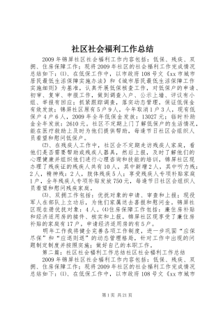 社区社会福利工作总结