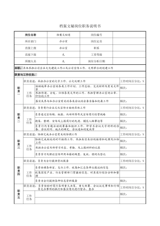 档案文秘岗位职务说明书