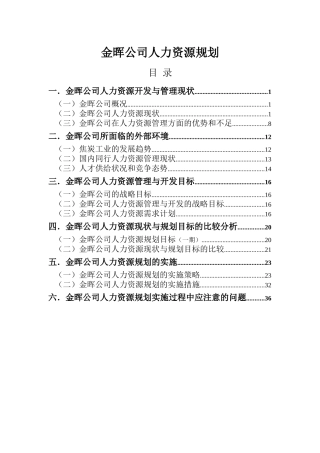 金晖公司人力资源规划