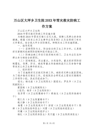 万山区大坪乡卫生院20XX年雪灾救灾防病工作方案