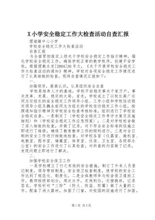 X小学安全稳定工作大检查活动自查汇报 