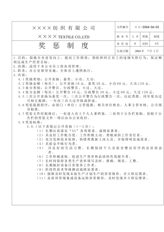 某纺织有限公司奖惩制度
