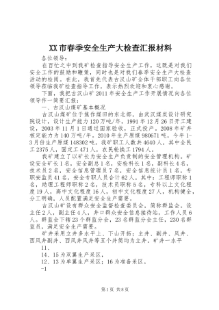 XX市春季安全生产大检查汇报材料 