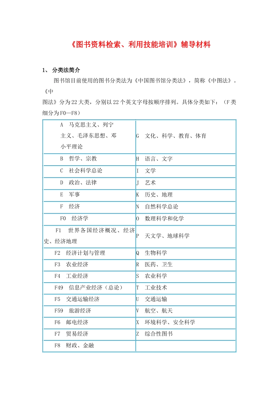 《图书资料检索、利用技能的培训》辅导材料_第1页