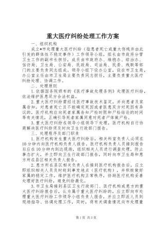 重大医疗纠纷处理工作方案