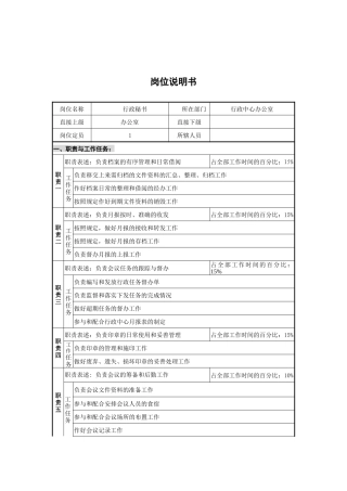 办公室-秘书岗位说明书