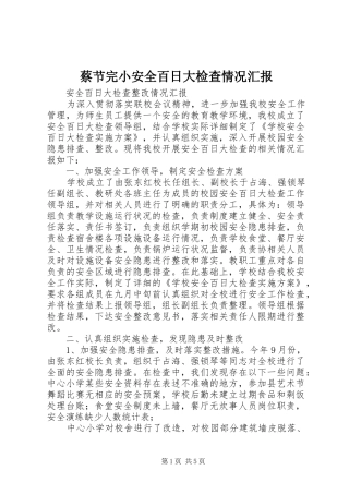 蔡节完小安全百日大检查情况汇报 