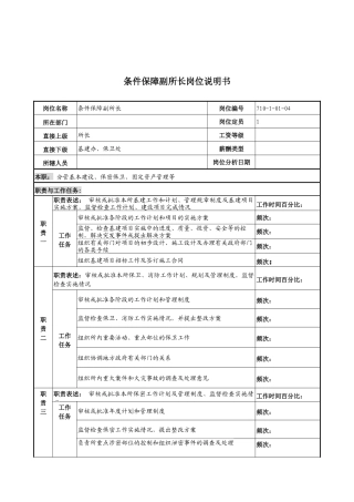 军工行业-条件保障副所长岗位说明书