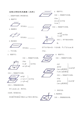 文科立体几何知识点、方法总结高三复习