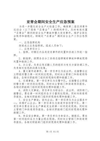 亚青会期间安全生产应急预案