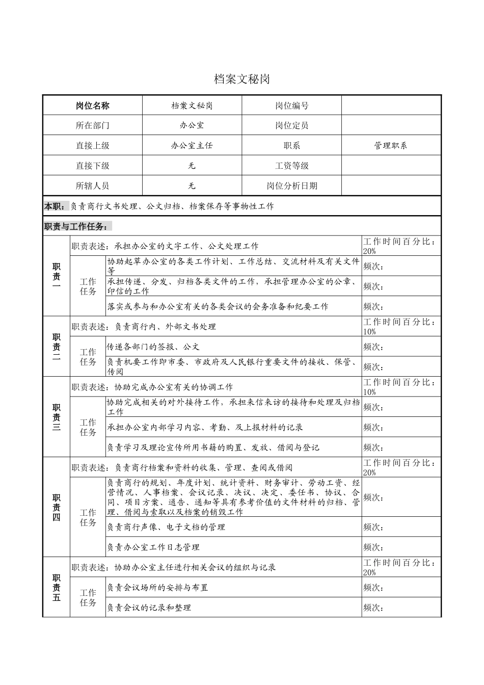 档案文秘岗职务说明书_第1页