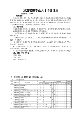 旅游管理专业人才培养计划