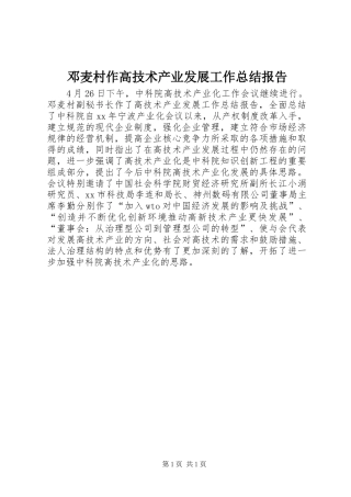 邓麦村作高技术产业发展工作总结报告