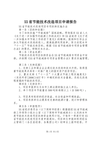 XX省节能技术改造项目申请报告 