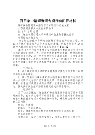 百日集中清理整顿专项行动汇报材料 