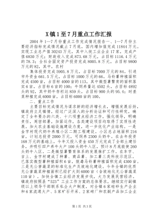 X镇1至7月重点工作汇报 