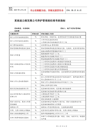 某高速公路发展公司养护管理部经理考核指标