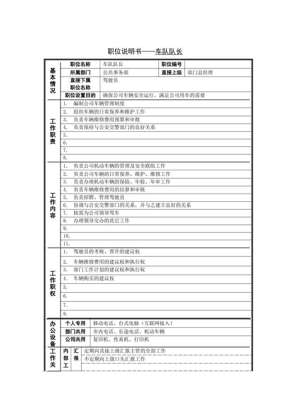 车队队长岗位说明书_第1页