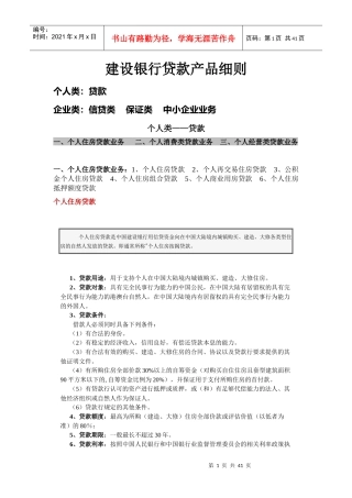 某银行贷款产品细则