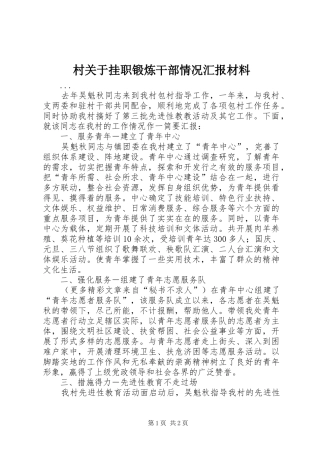 村关于挂职锻炼干部情况汇报材料 