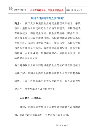 某集团公司如何管好众多钱袋