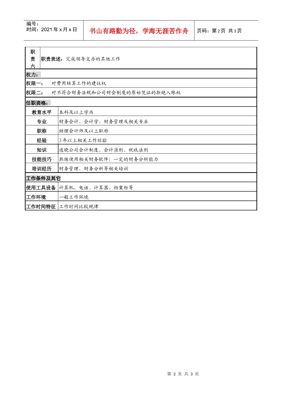 某高速公路公司费用管理岗岗位说明书_第2页