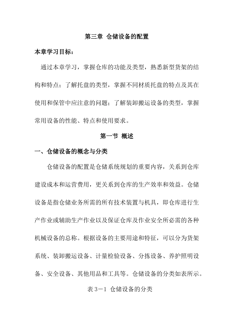 仓储管理人员必修教材第3章仓库生产设备配置_第1页