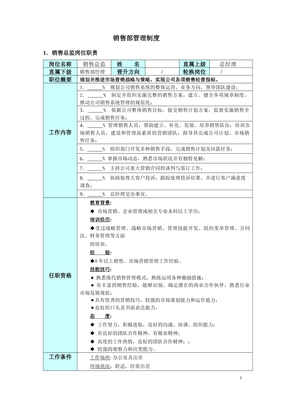 某销售部管理制度_第1页