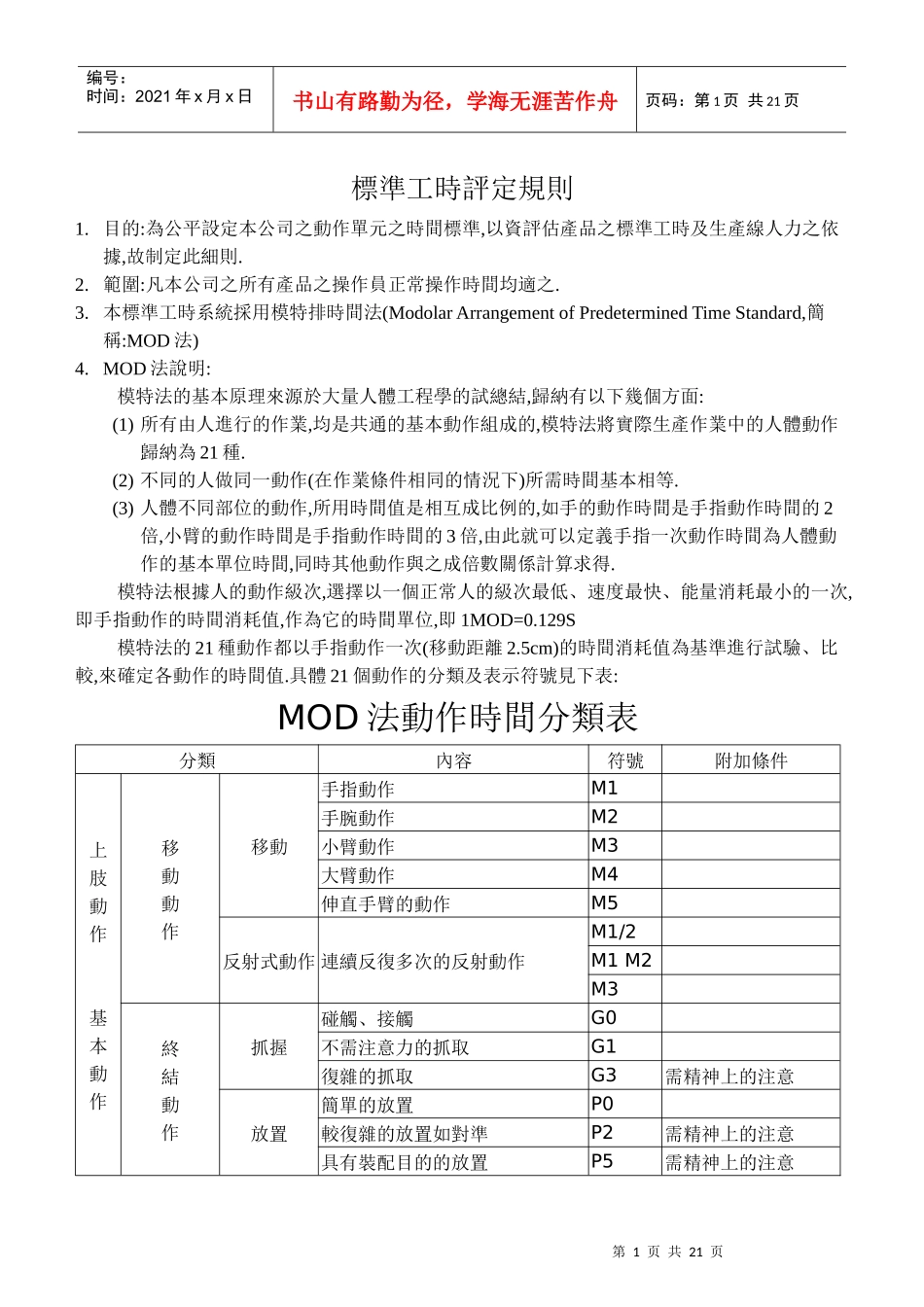 标准工时评定规则(mod)_第1页