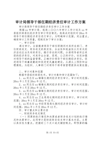 审计局领导干部任期经济责任审计工作方案