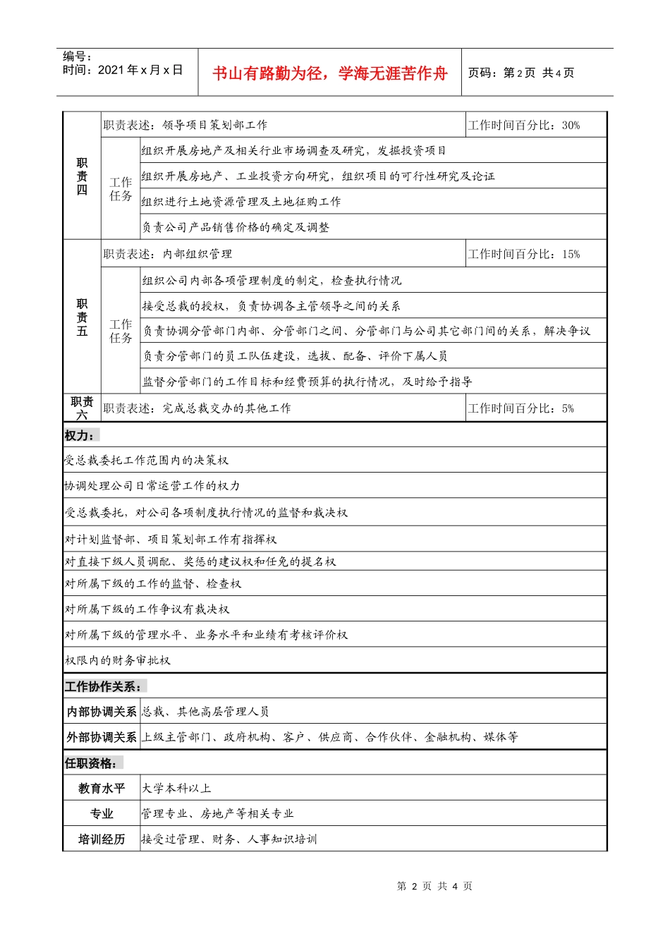 某跨国企业亚太区管理副总裁职务说明书_第2页