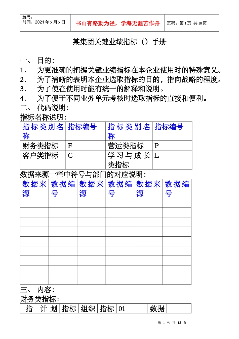 某集团业绩关键管理指标手册_第1页