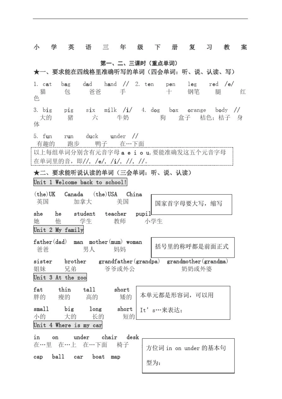 新PEP小学英语三年级下册总复习教案_第2页