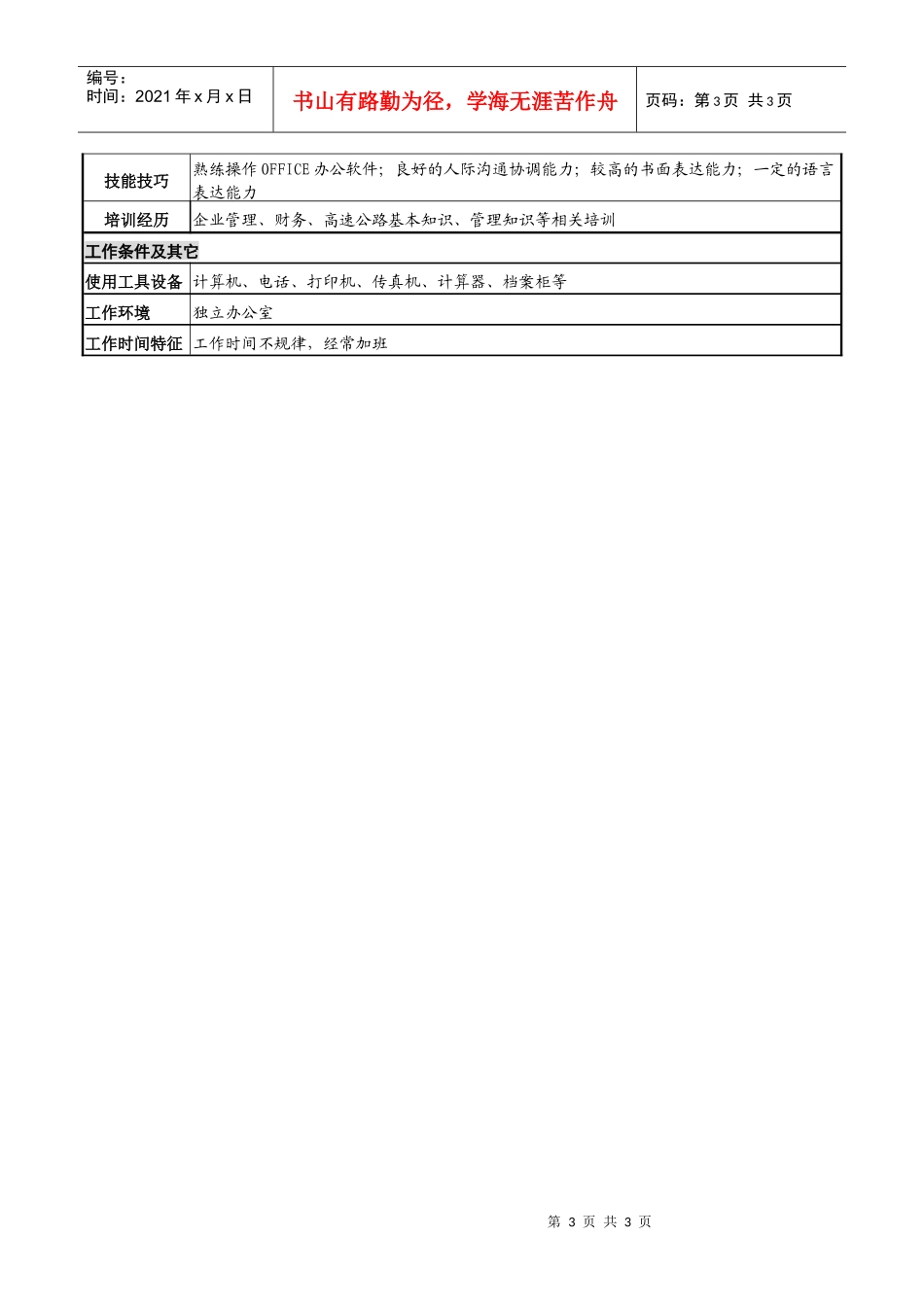 某高速公路公司多种经营管理部经理岗位说明书_第3页