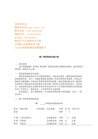 钢厂绩效管理实施方案介绍