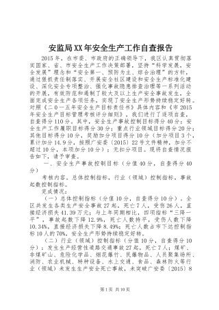 安监局XX年安全生产工作自查报告 