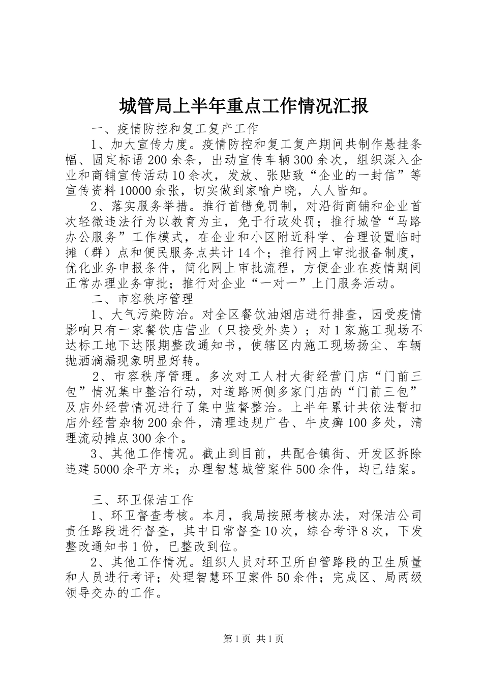 城管局上半年重点工作情况汇报 _第1页