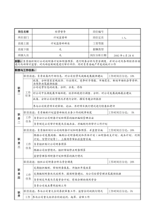 明达集团计划监督部经营督导职务说明书