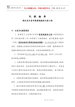 某路面大修工程投标书