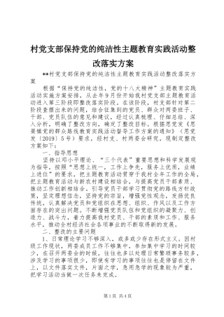 村党支部保持党的纯洁性主题教育实践活动整改落实实施方案 