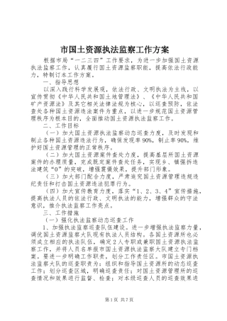 市国土资源执法监察工作方案