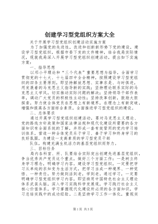 创建学习型党组织实施方案大全 
