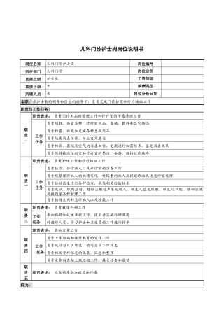 儿科门诊护士岗岗位说明书