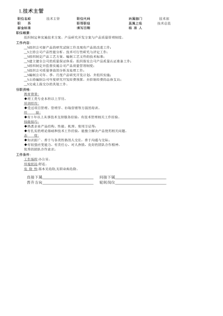 某公司技术主管职位说明书