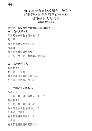 高校中高级学科评议组评审通过人员名单