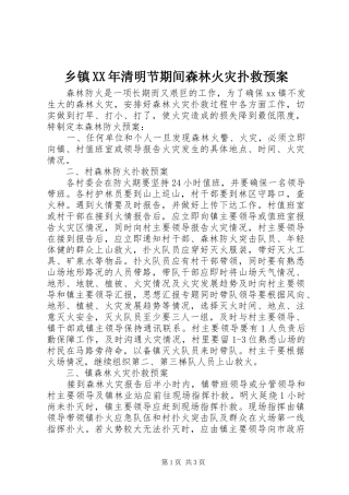 乡镇XX年清明节期间森林火灾扑救预案