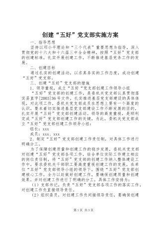 创建“五好”党支部方案 