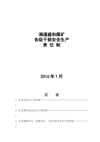 滴道盛和煤矿各级干部安全生产责任制
